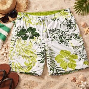 Breakwater Tropical Swim Trunks Board Shorts Green Floral Size Large vacation